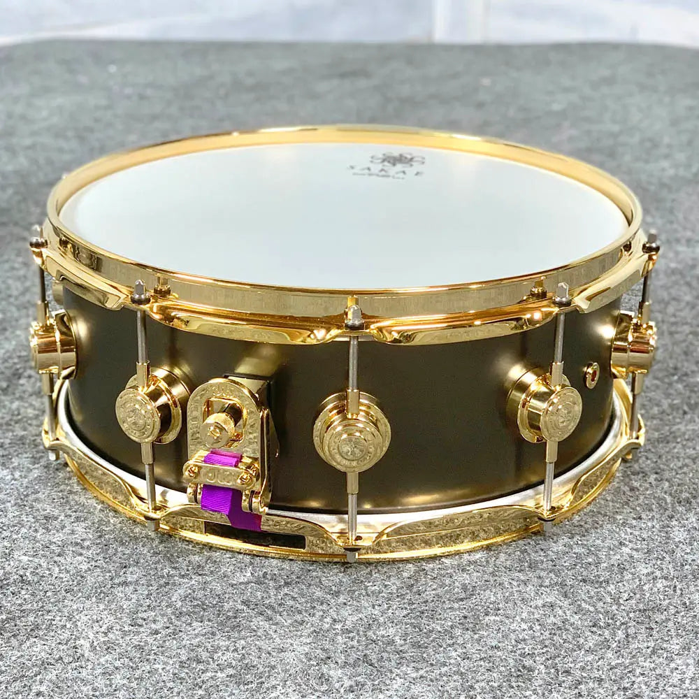 Used DW Collectors Satin Black Brass Snare Drum 14x5.5 w/Gold Hardware - Drum Center Of Portsmouth