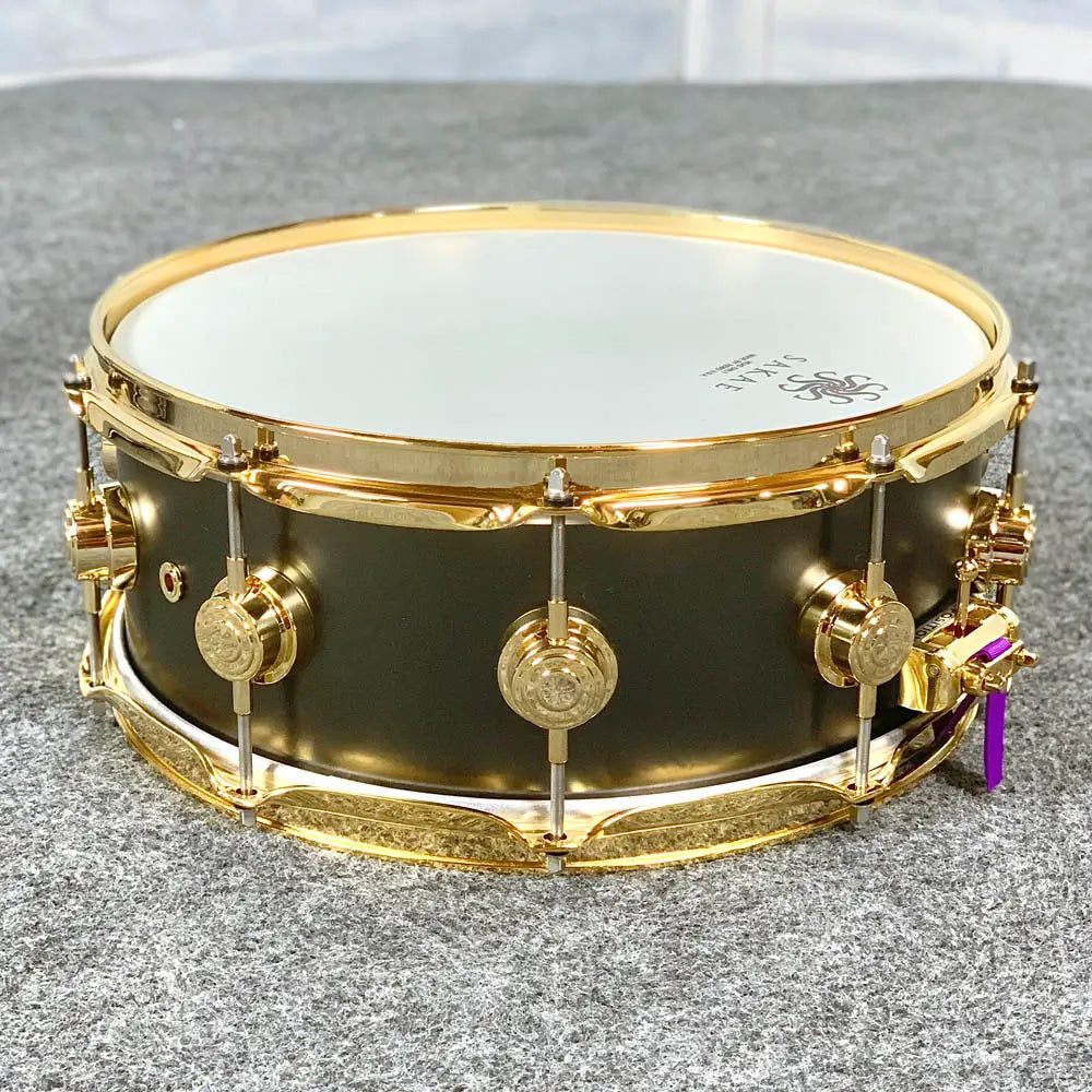 Used DW Collectors Satin Black Brass Snare Drum 14x5.5 w/Gold Hardware - Drum Center Of Portsmouth