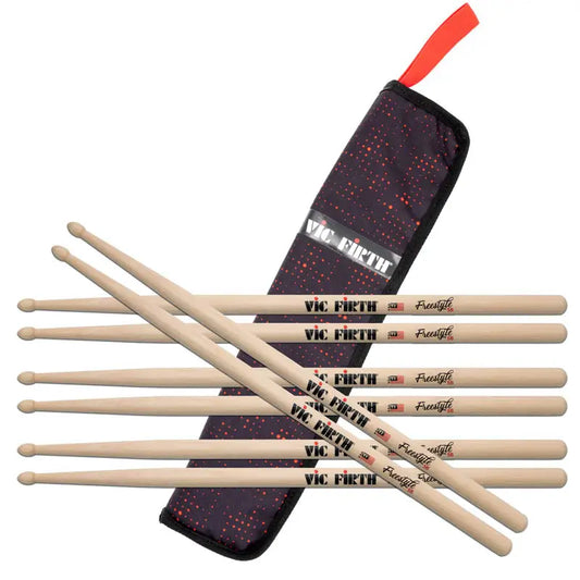 Vic Firth FS5B Drum Stick Bundle - 4 Pairs w/FREE Essentials Red Dot Stick Bag - Drum Center of Portsmouth