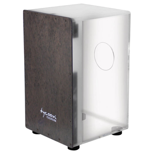 Tycoon 29 Series Clear Acrylic Cajon With Black Makah Burl Front Plate