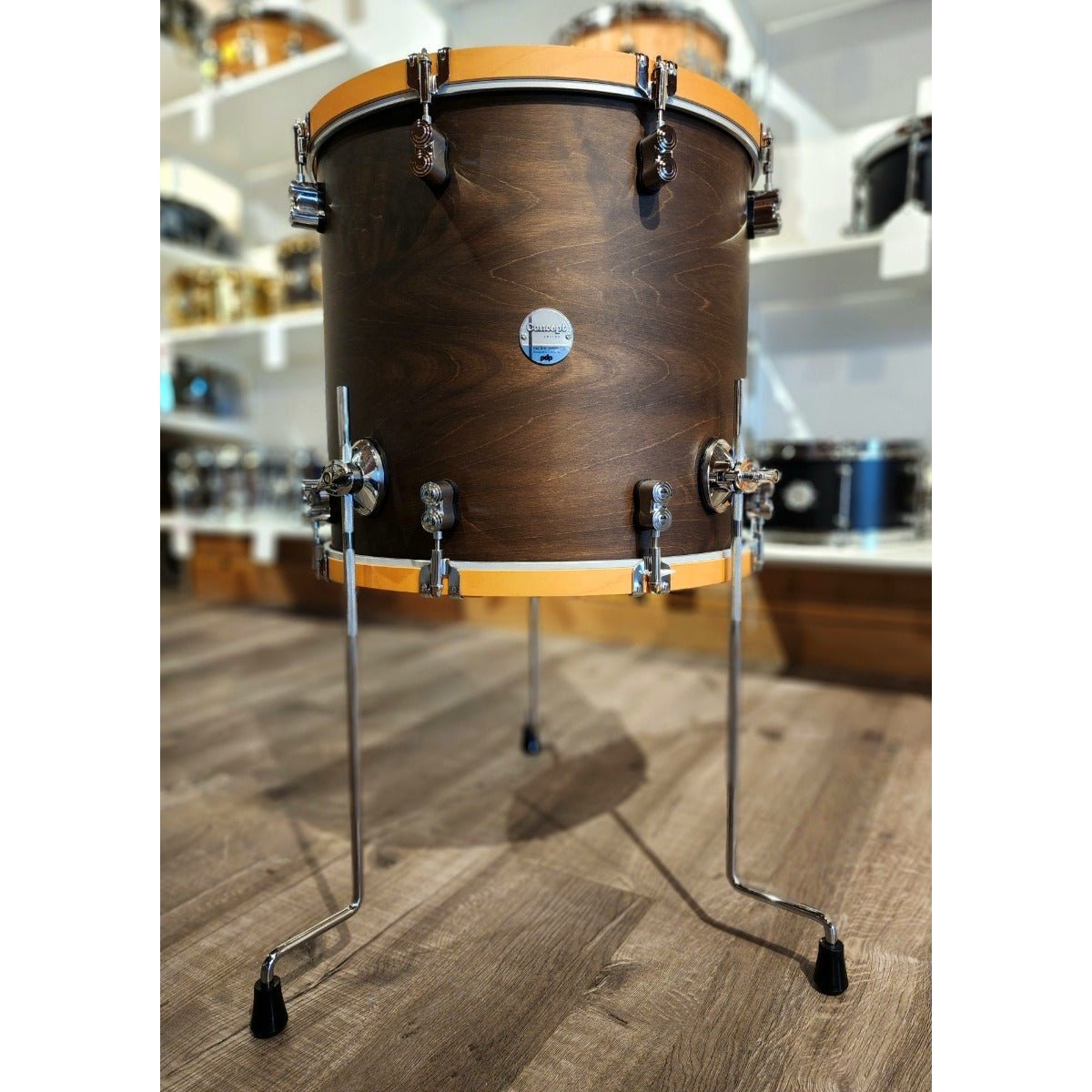 Used PDP Concept Maple Classic Floor Tom 18x16 Walnut w/Natural Hoops