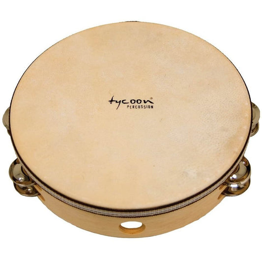 Tycoon Percussion Double Row Headed Wooden Tambourine With Bright Steel Jingles