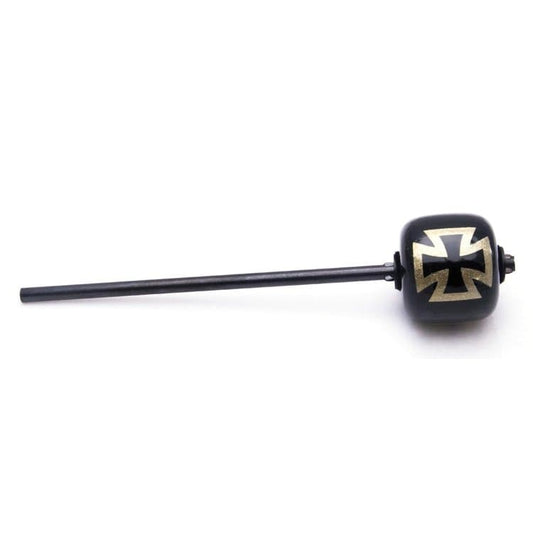 Danmar Black Wood Ball Bass Drum Beater, Black Shaft - Silver Iron Cross