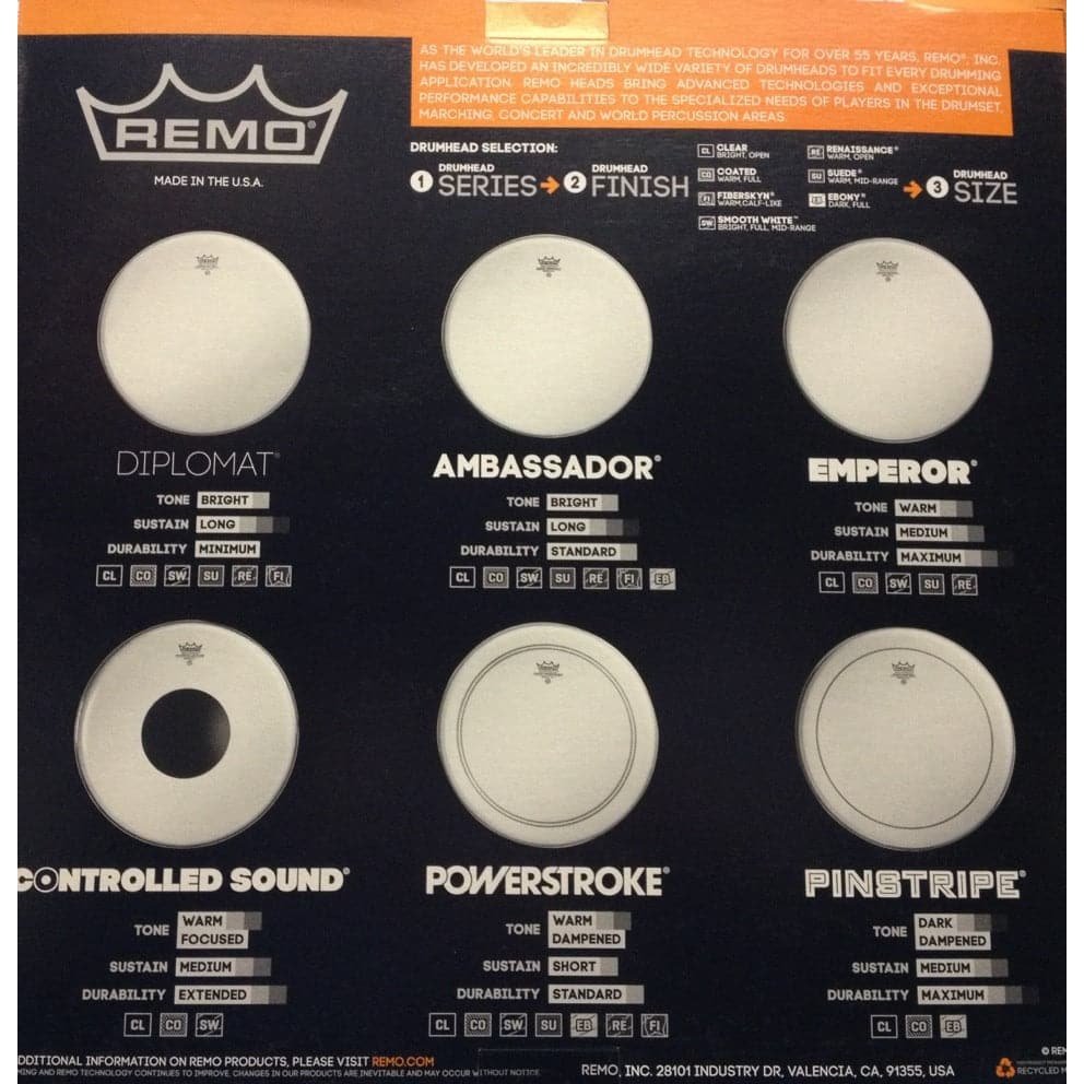 Remo Pinstripe Tom Pack 10,12,16, with Free 14" Snare Head!