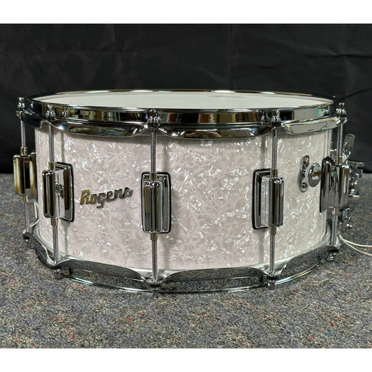Used Rogers SuperTen Wood Shell Snare Drum 14x6.5 White Marine Pearl