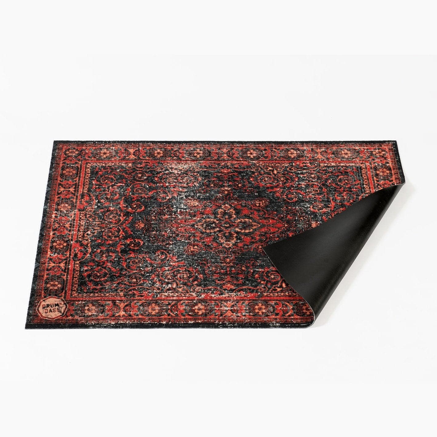 DRUMnBASE Vintage Persian Style Drum Rug 4.26' x 3' Black Red
