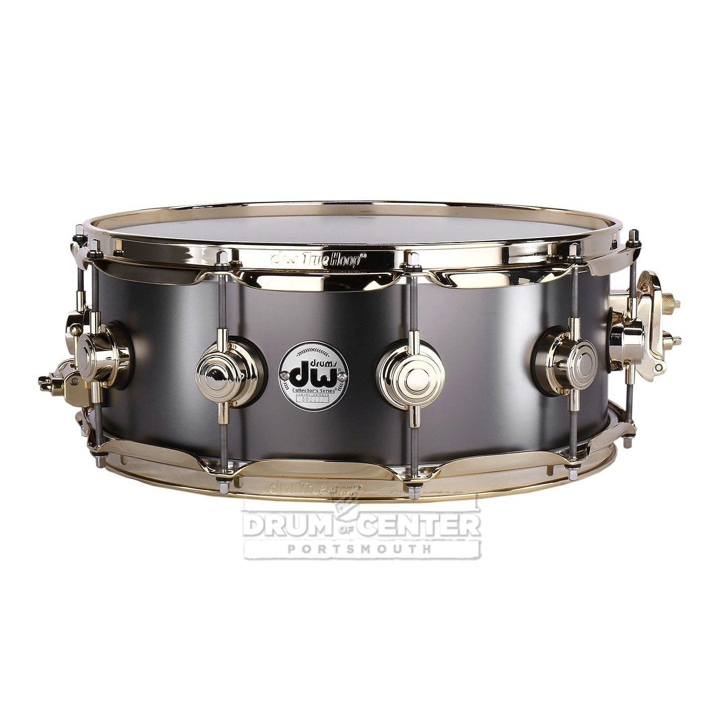 DW Collectors Series Satin Black Brass Snare Drum - 14x5.5 - Gold Hardware