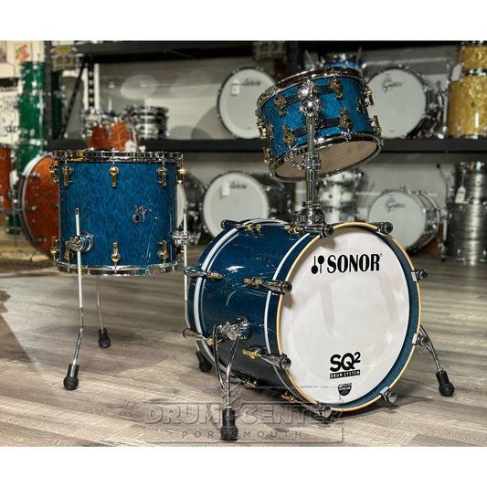 Sonor SQ2 Maple 3pc Drum Set Birdseye Azure Gloss w/Chrome & Gold Hardware