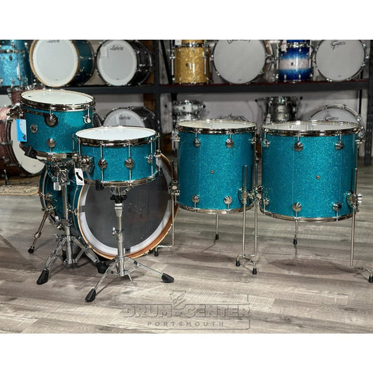 DW Collectors Birch/Mahogany 5pc Drum Set Teal Glass w/Nickel Hw