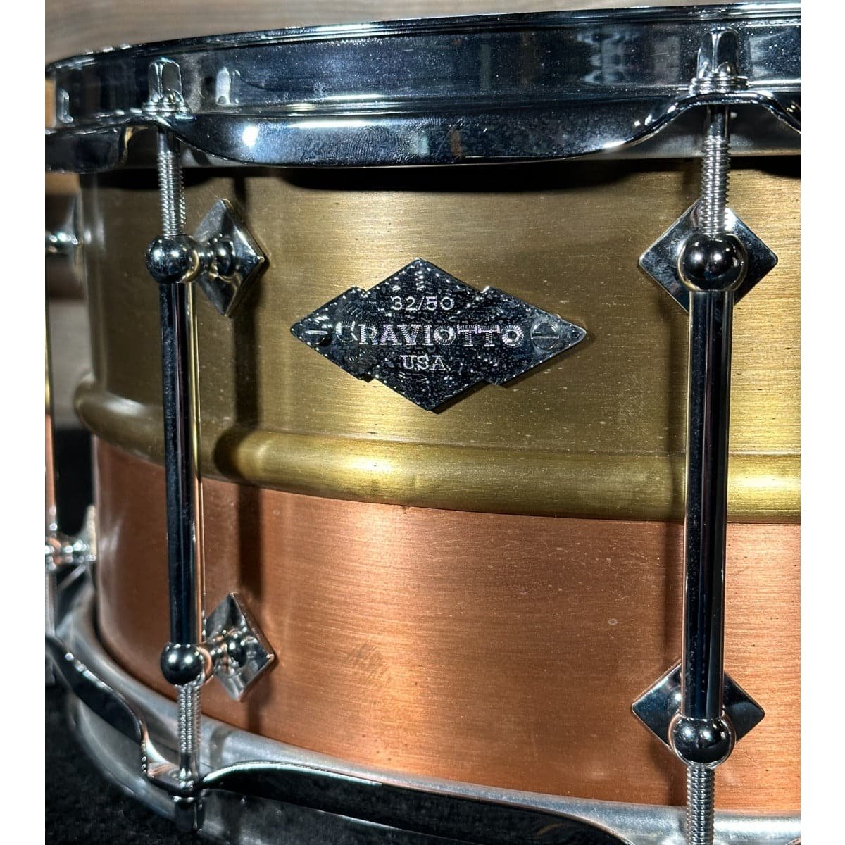 Used Craviotto/AK Brass/Copper Snare Drum 14x6.5