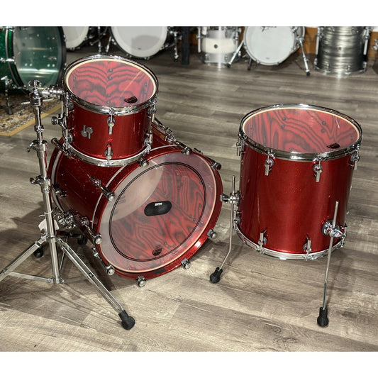 Used Sonor SQ2 Medium Maple 3pc Drum Set Red Sparkle High Gloss