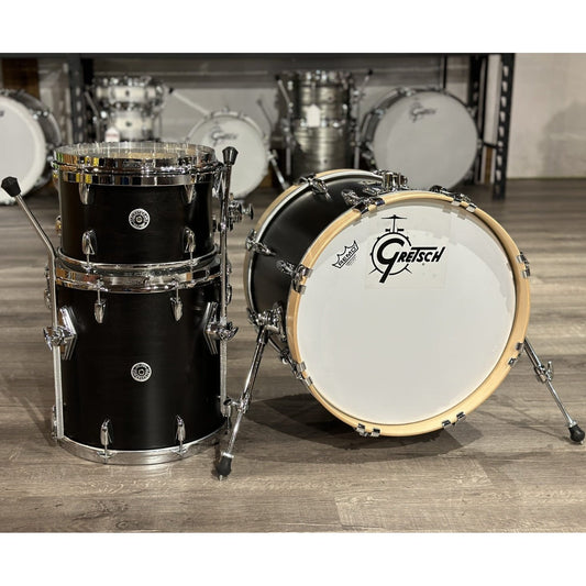 Used Gretsch Brooklyn 3pc Drum Set Satin Dark Ebony w/ Natural Hoops