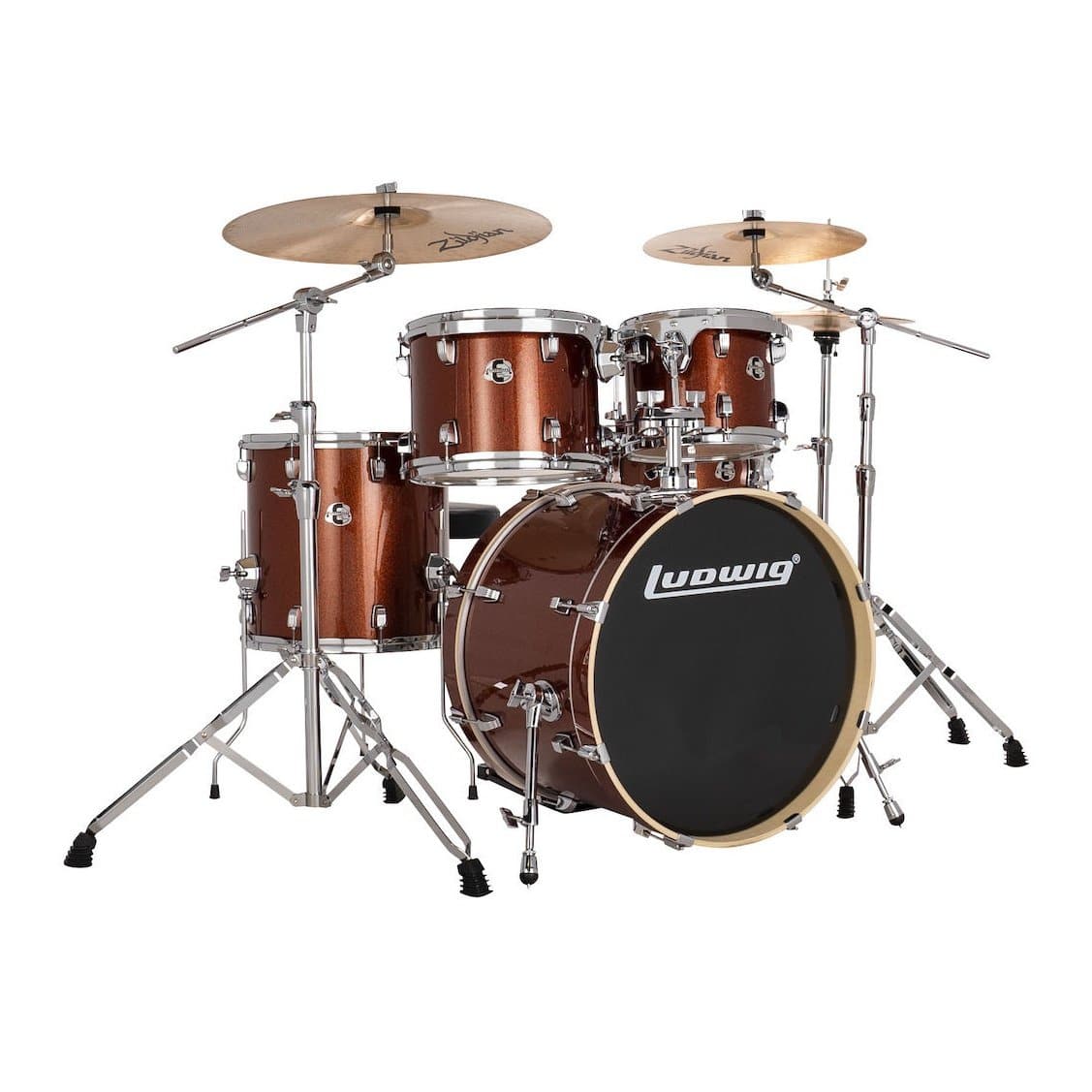 Ludwig Evolution 5pc Drum Set with Cymbals and Hardware Copper Sparkle