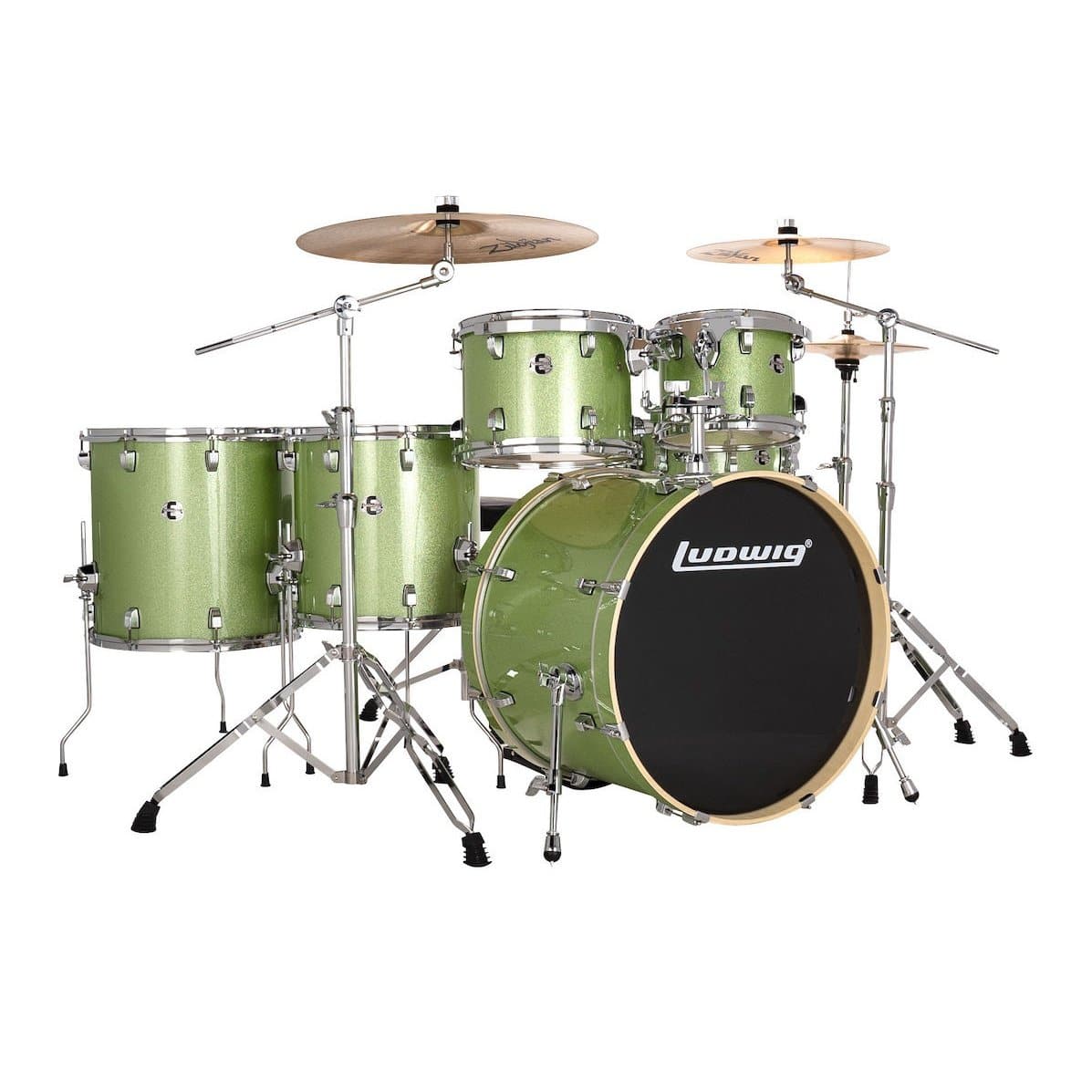 Ludwig Evolution 6pc Drum Set with Cymbals and Hardware Mint Green Sparkle