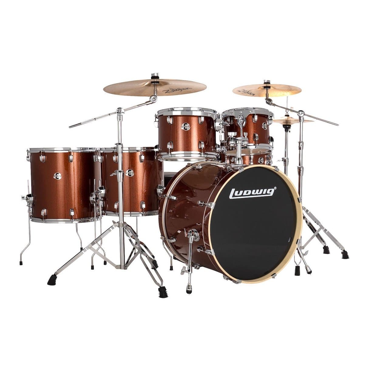 Ludwig Evolution 6pc Drum Set with Cymbals and Hardware Copper Sparkle