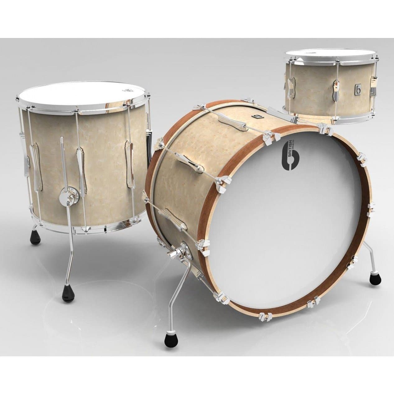 British Drum Company Lounge Series Club 3pc Drum Set 12/16/22 - Wiltshire White