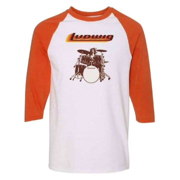 Ludwig 70s Drummer 3/4 Sleeve T-Shirt Small White/Orange