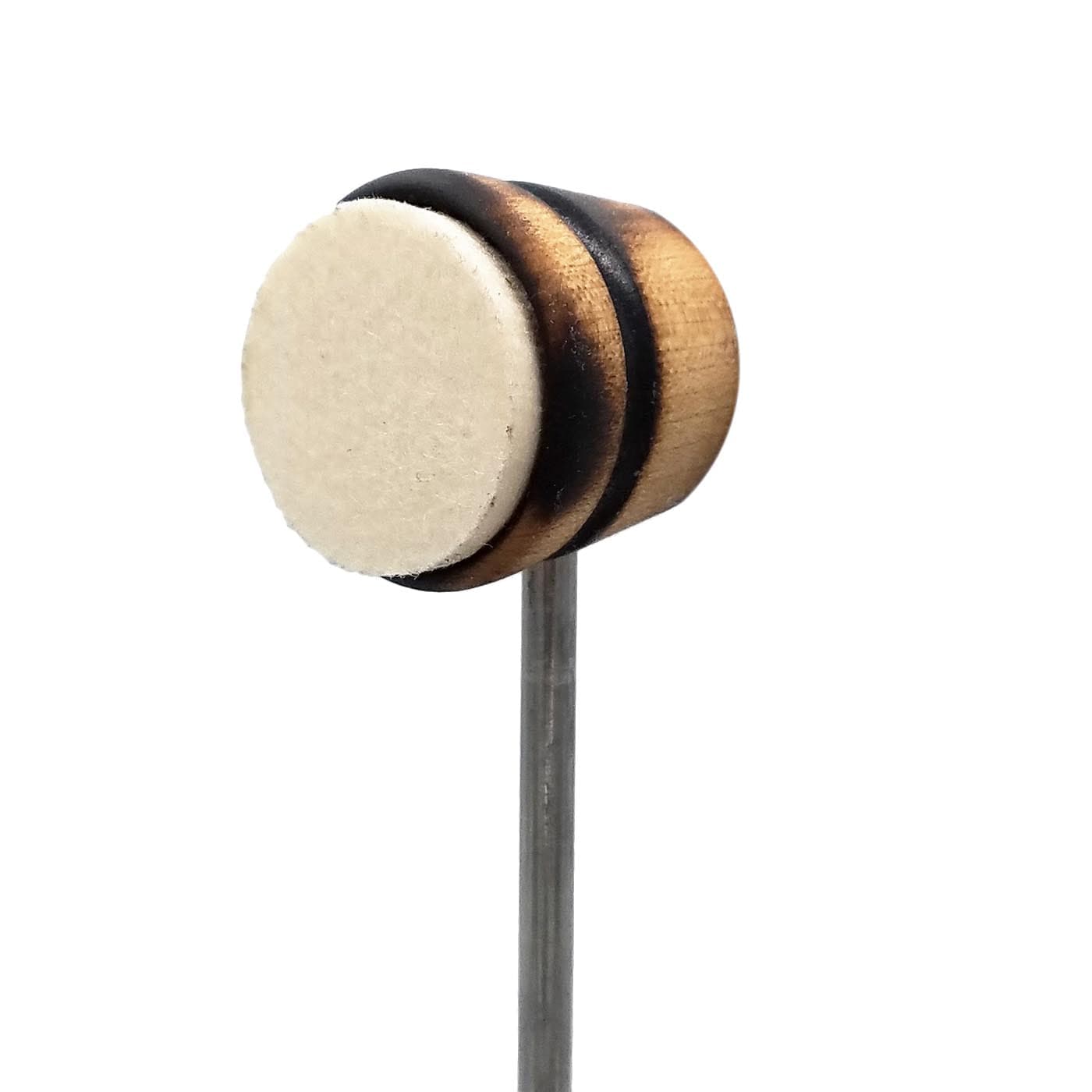Low Boy Bass Drum Beaters - Lightweight Felt Daddy, Scorched with Black Stripe