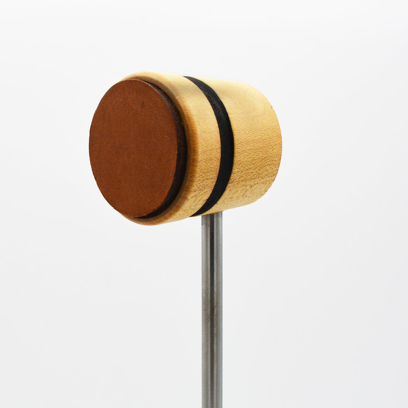 Low Boy Bass Drum Beaters - Lightweight Leather Daddy, Natural with Black Stripe
