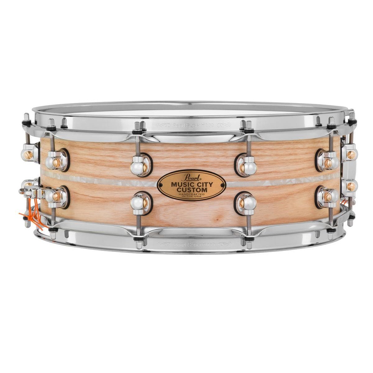 Pearl Music City Custom Solid Ash 14x5 Snare Drum - Natural With Marine Pearl Inlay
