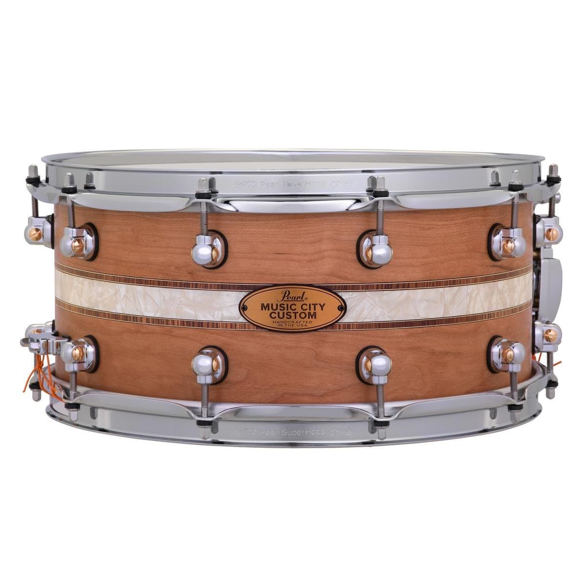 Pearl Music City Custom Solid Cherry 14x6.5 Snare Drum - Natural With Kingwood Royal Inlay