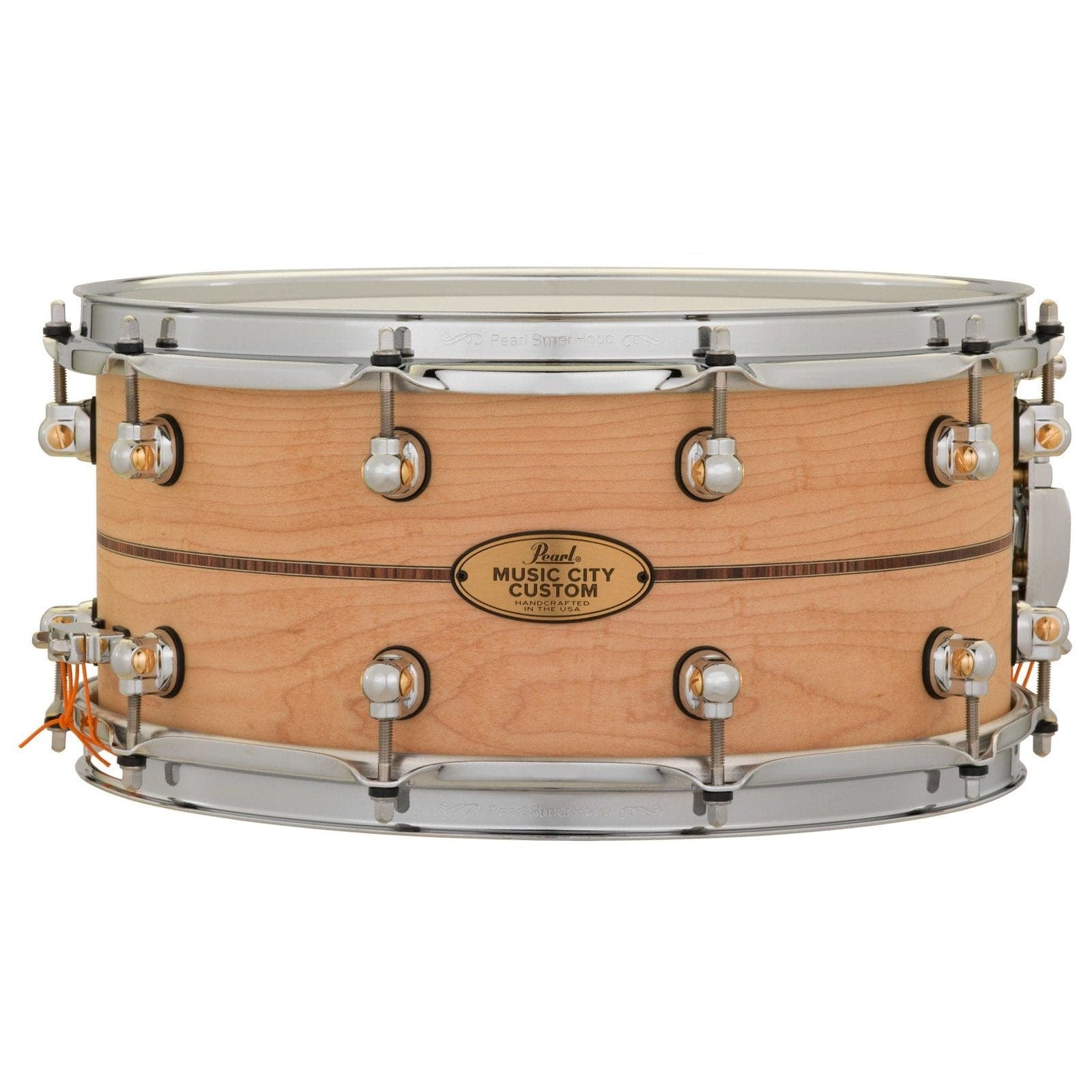 Pearl Music City Custom Solid Maple Snare Drum 14x6.5 Natural w/Kingwood Inlay