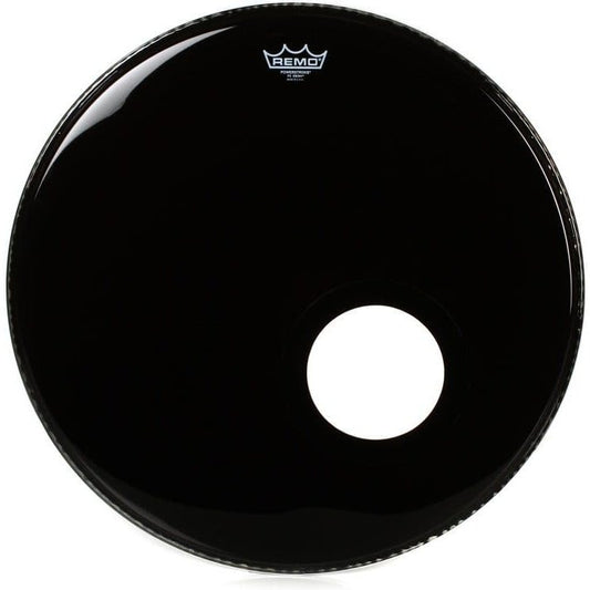 Remo Black Ambassador 24 Inch Bass Drum Head : 5 Black Dynamo Installed