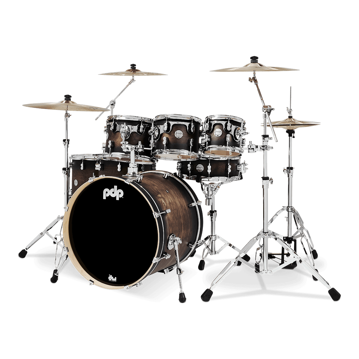 PDP Concept Series 7-Piece Maple Drum Set, Satin Charcoal Burst w/Chrome Hw