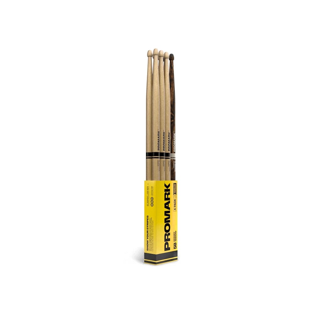 ProMark Rebound 5B Hickory Drumstick, Acorn Wood Tip, FireGrain Bonus Four Pack