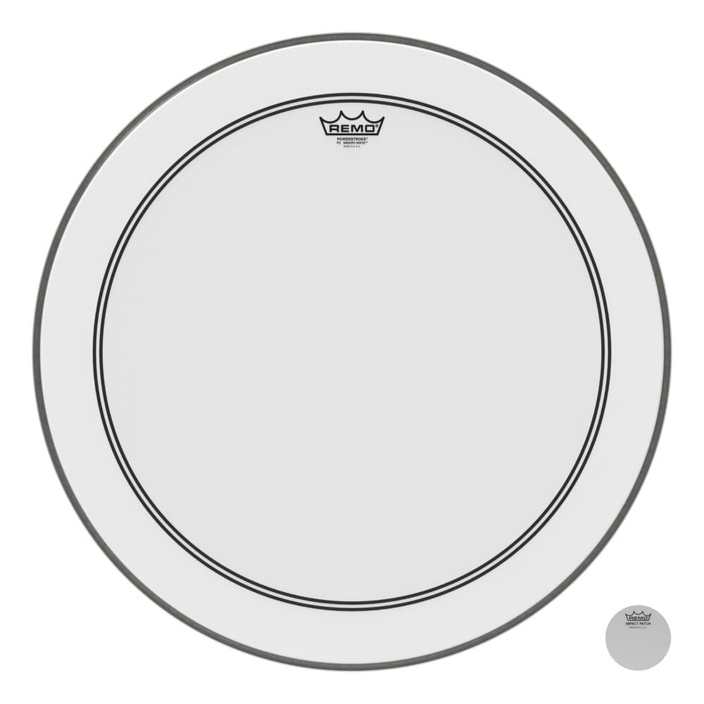 Remo Smooth White Powerstroke P3 24 Inch Bass Drum Head : 2.5 Impact Patch