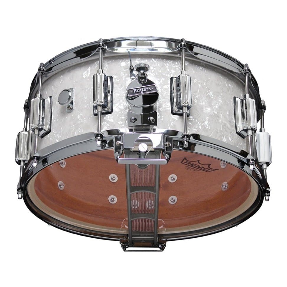 Rogers Dyna-sonic 14x6.5 Wood Shell Snare Drum White Marine Pearl w/Beavertail Lugs