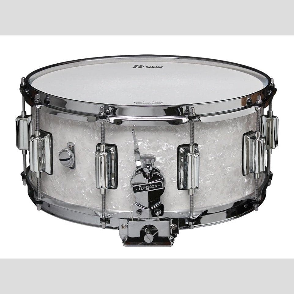 Rogers Dyna-sonic 14x6.5 Wood Shell Snare Drum White Marine Pearl w/Beavertail Lugs