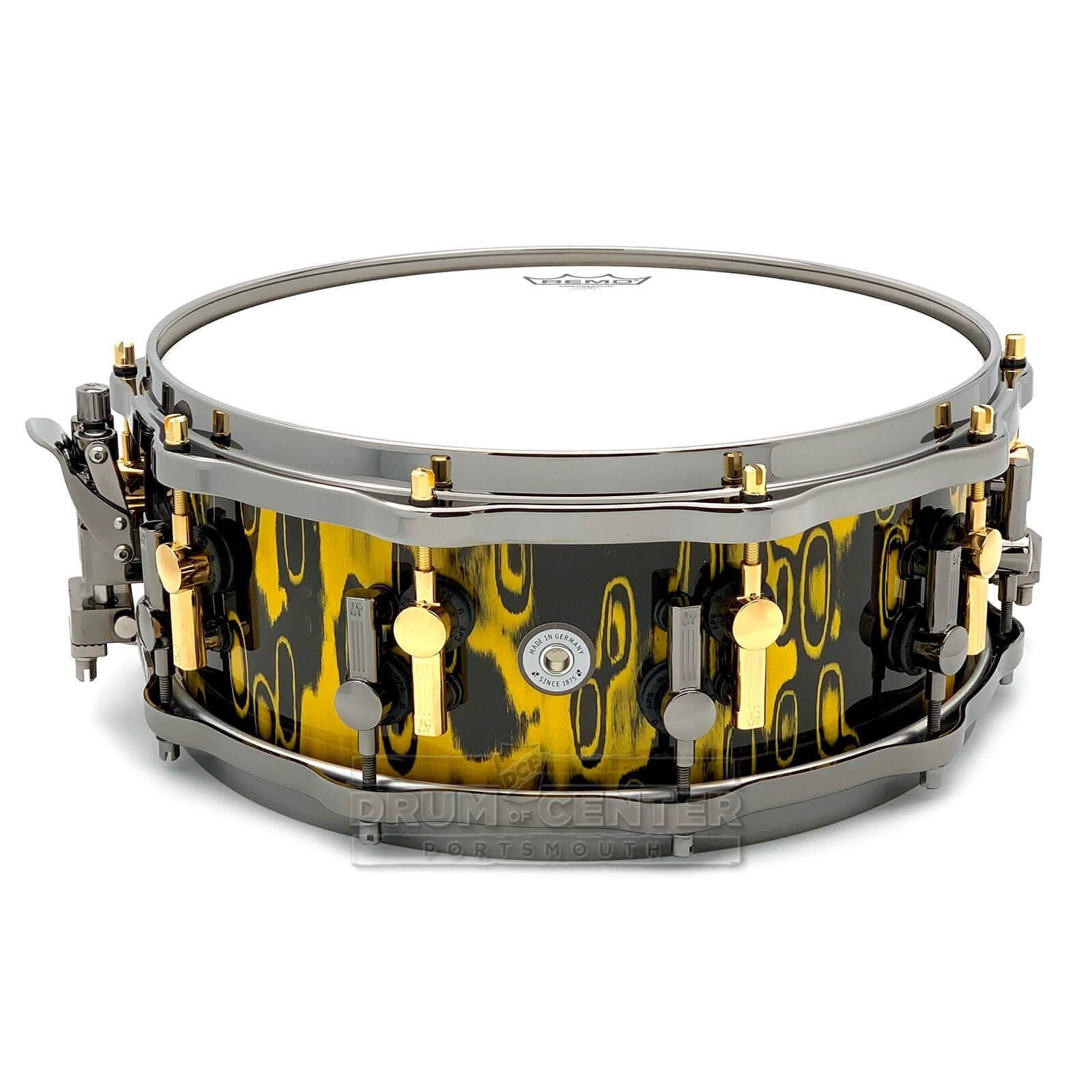 Sonor SQ2 Heavy Beech Snare Drum 14x5.5 Yellow Tribal w/Black & Gold Hardware