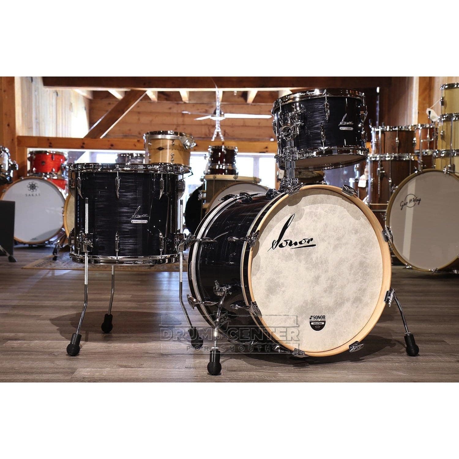 Sonor Vintage 3pc Drum Set 20/12/14 w/ Mount Black Slate